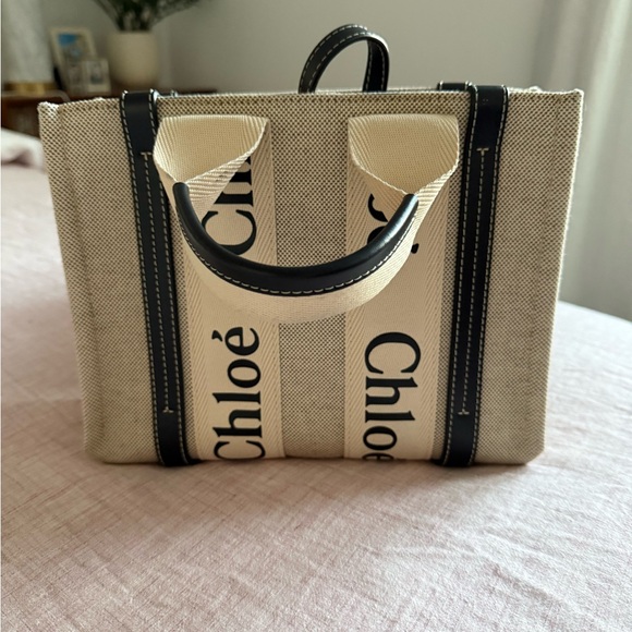 Chloé Beige and Black Woody Tote Bag, Small - Picture 3 of 11